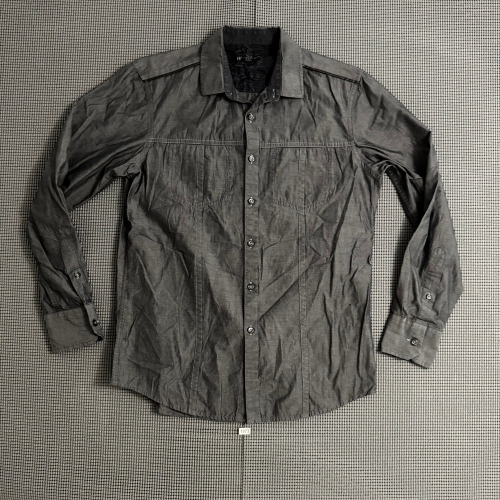 INC International Concepts Mens Small Gray Cotton Button Down Shirt Long Sleeve
